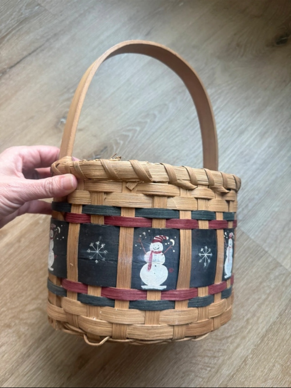 Handwoven Snowman Accent Basket Bag - Natural/Tan